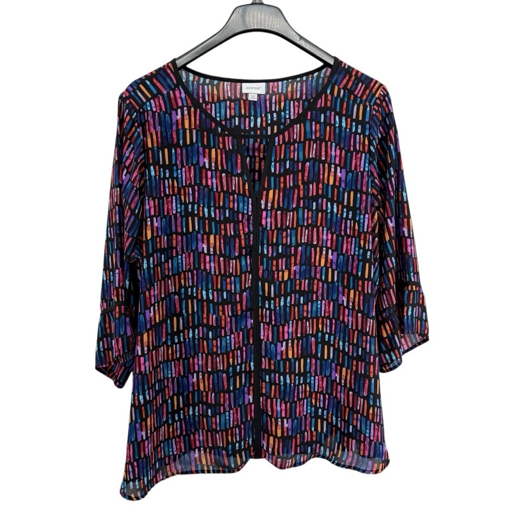 Avenue Abstract Brushstroke Print Womens 22/24 Pre-Owned Blouse Top Multi-Color